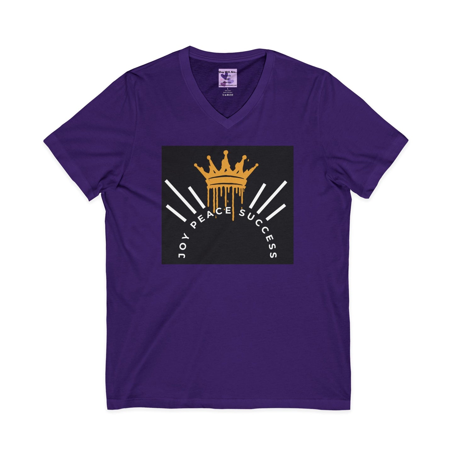 Joy-Peace-Success Unisex Jersey Short Sleeve V-Neck Tee, Positive Energy Shirt, Inspirational Apparel
