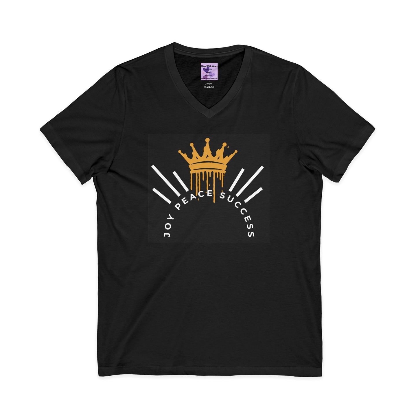 Joy-Peace-Success Unisex Jersey Short Sleeve V-Neck Tee, Positive Energy Shirt, Inspirational Apparel