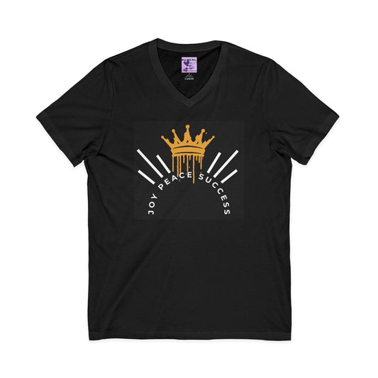 Joy-Peace-Success Unisex Jersey Short Sleeve V-Neck Tee, Positive Energy Shirt, Inspirational Apparel