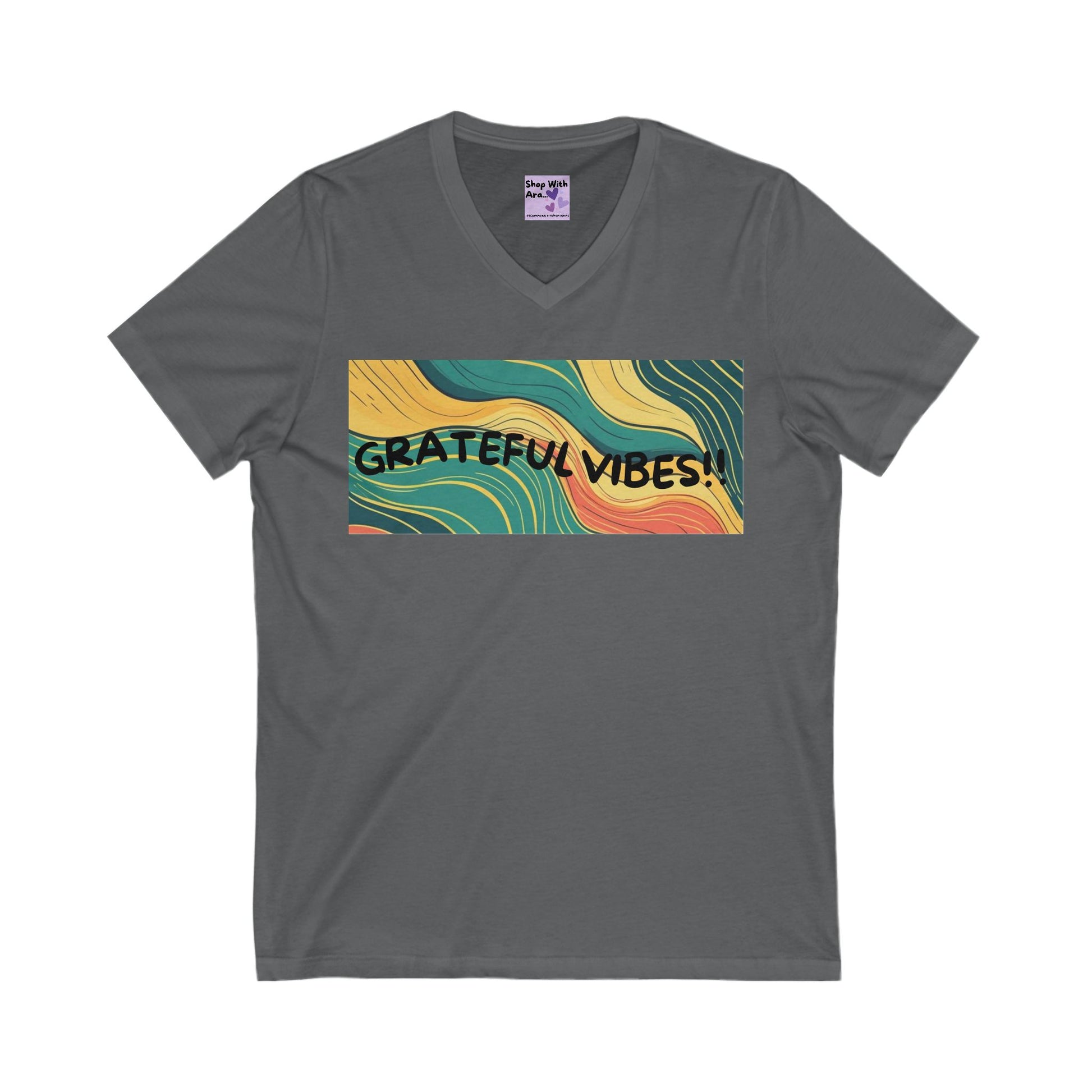 Grateful Vibes V-Neck Jersey Tee – Inspirational Positive Affirmation Shirt | Shop With Ara