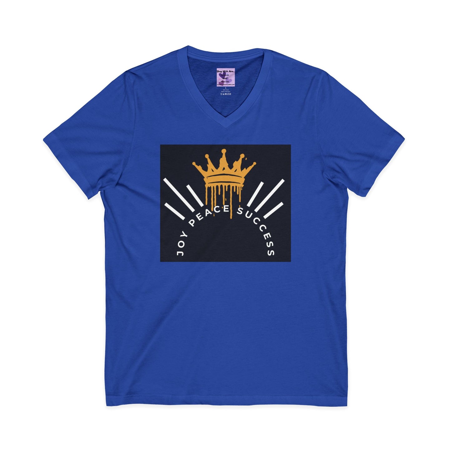 Joy-Peace-Success Unisex Jersey Short Sleeve V-Neck Tee, Positive Energy Shirt, Inspirational Apparel