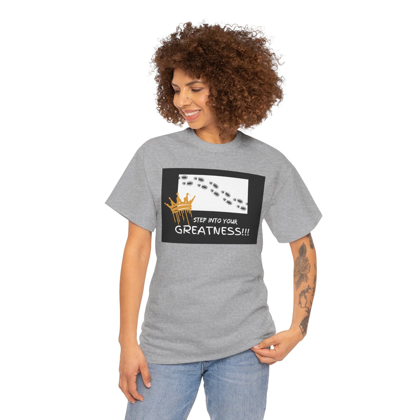 Step Into Greatness Unisex Heavy Cotton Tee – Bold Motivational T-Shirt | Shop With Ara