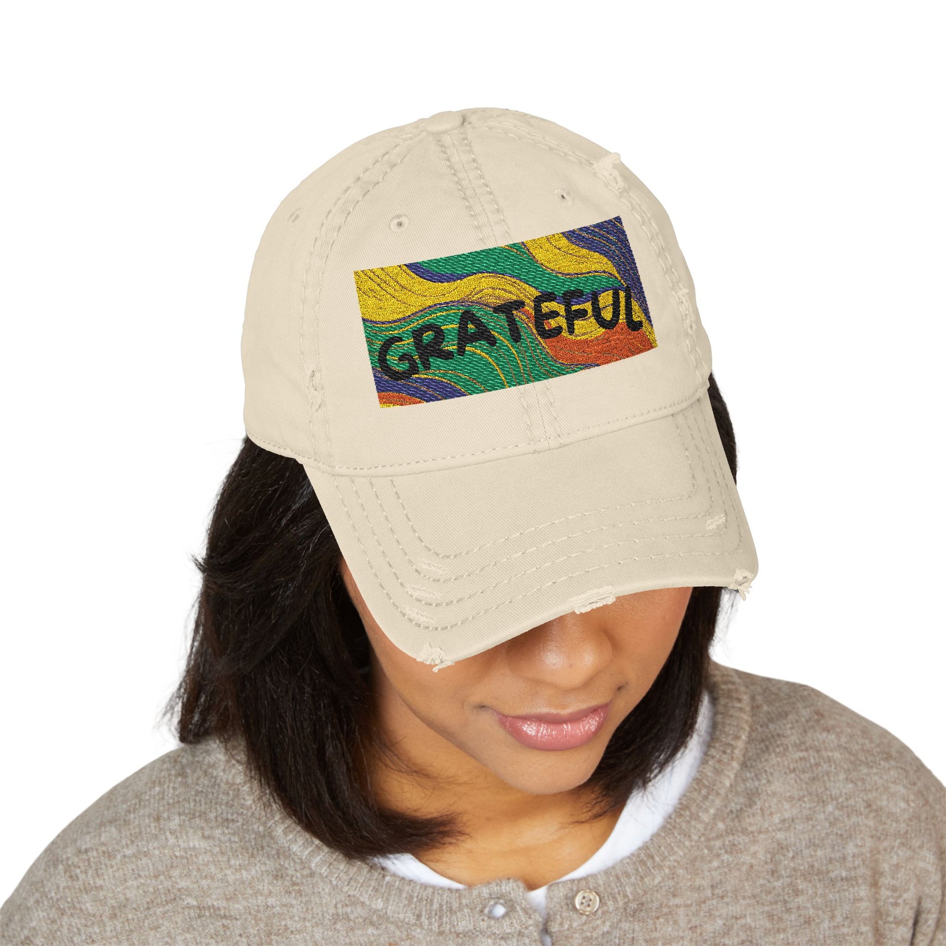 Grateful Distressed Embroidered Dad Hat – Uplifting Gift for Outdoor Lovers | Shop With Ara