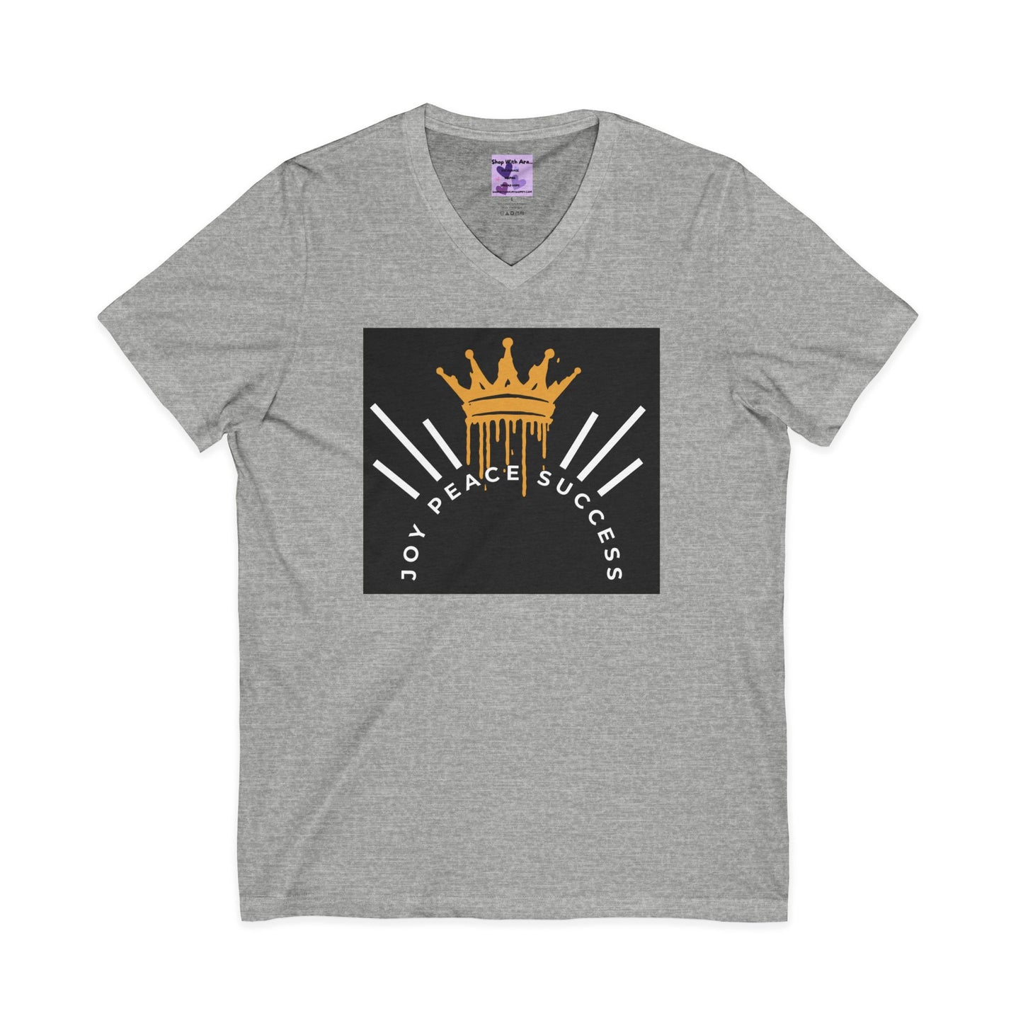 Joy-Peace-Success Unisex Jersey Short Sleeve V-Neck Tee, Positive Energy Shirt, Inspirational Apparel