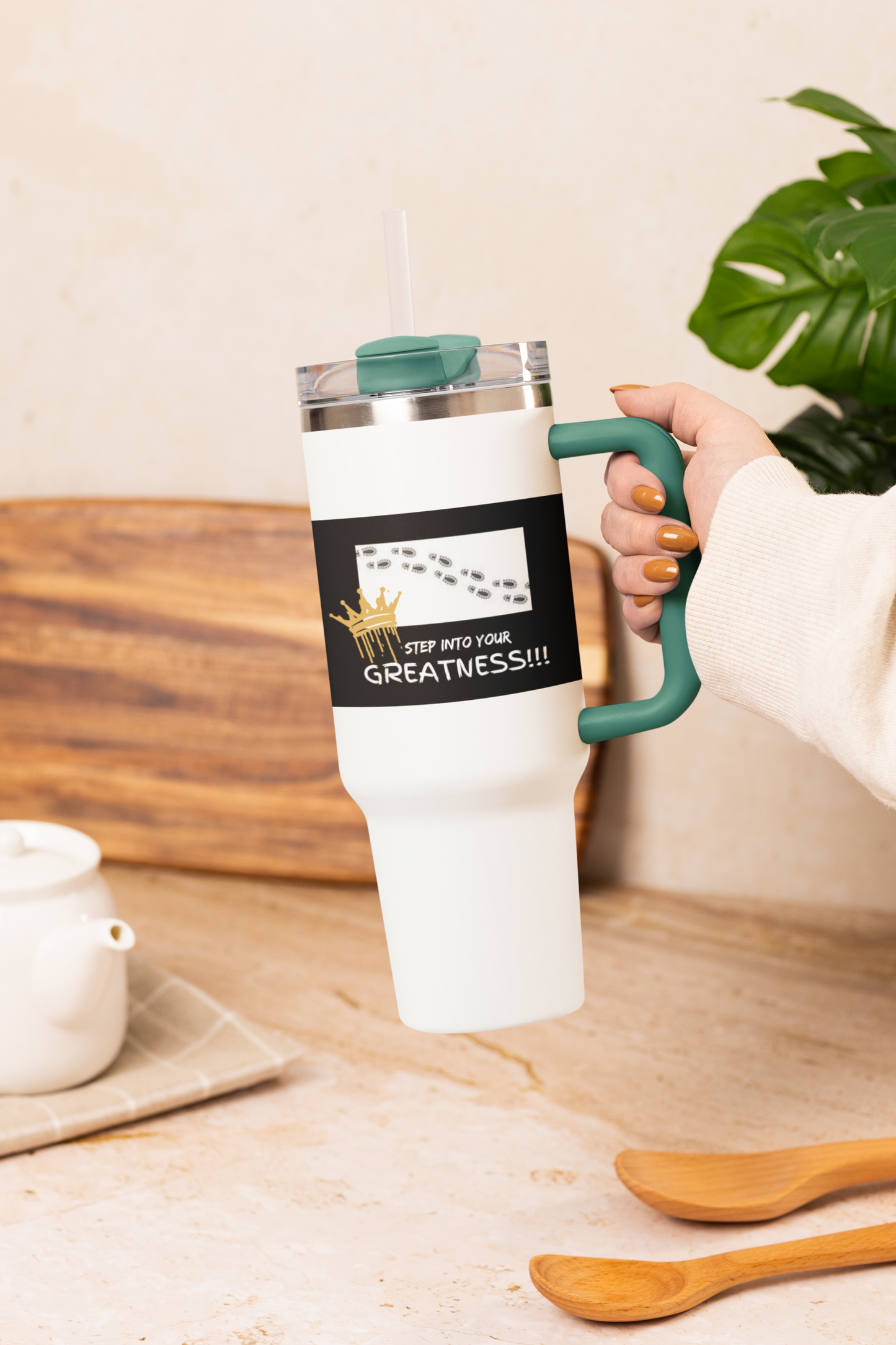 Step Into Your Greatness 40oz Vacuum Tumbler – Motivational Water Bottle | Shop With Ara
