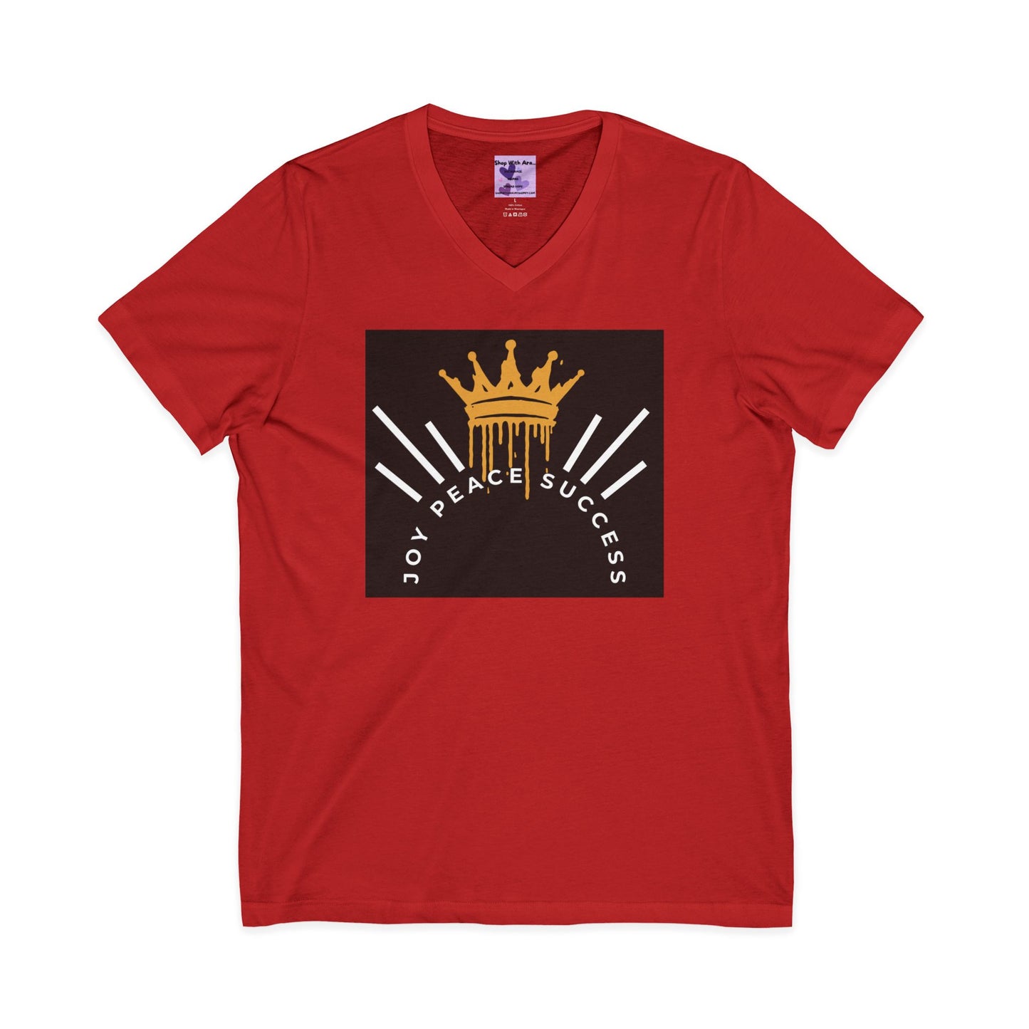 Joy-Peace-Success Unisex Jersey Short Sleeve V-Neck Tee, Positive Energy Shirt, Inspirational Apparel