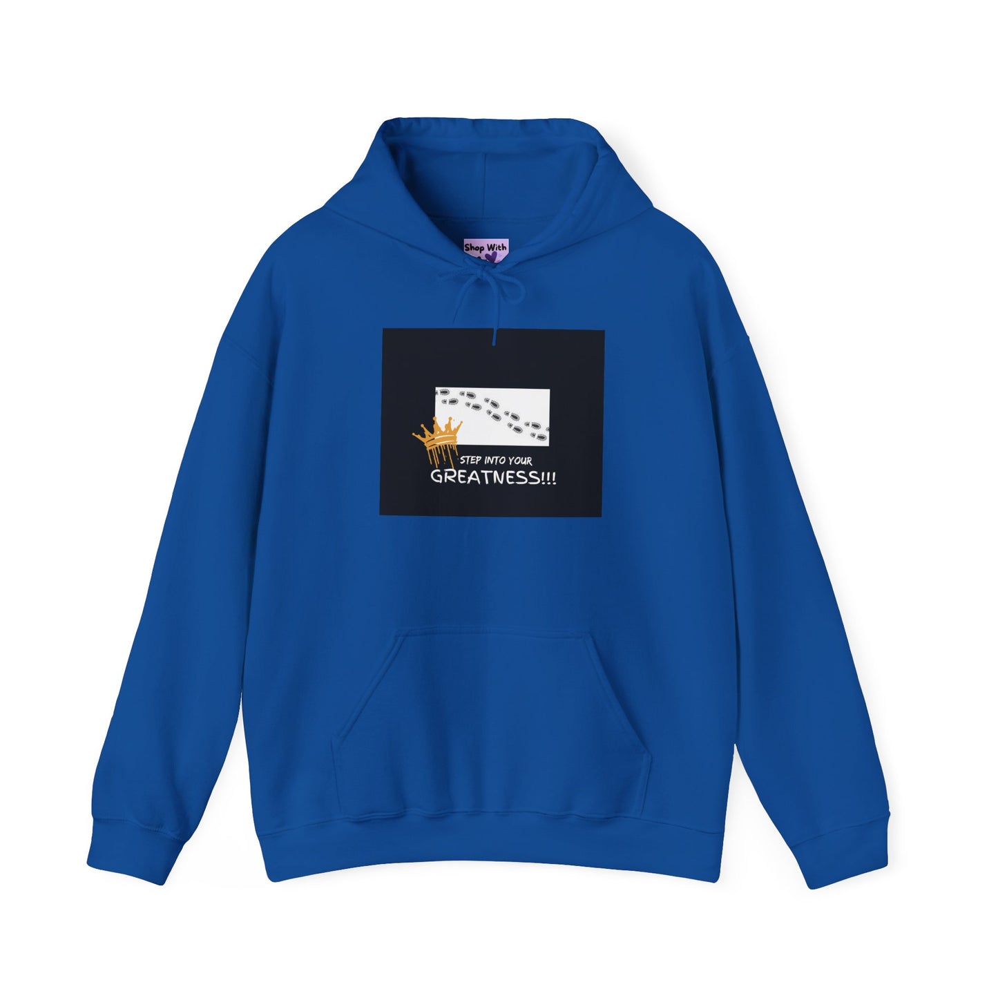 Blue hoodie with a graphic design  | Shop With Ara