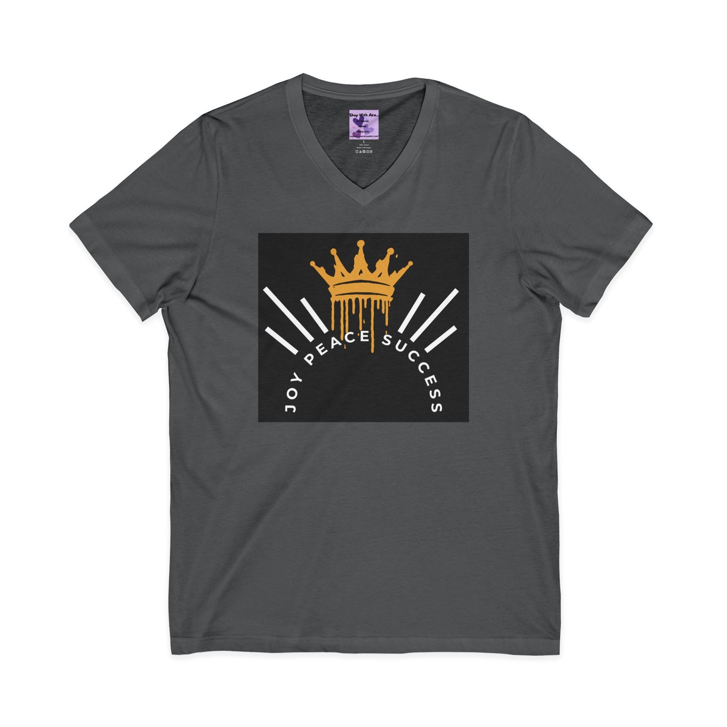 Joy-Peace-Success Unisex Jersey Short Sleeve V-Neck Tee, Positive Energy Shirt, Inspirational Apparel